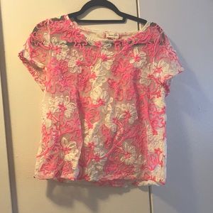 Pink and white embroidered top. Perfect for Valentine’s Day